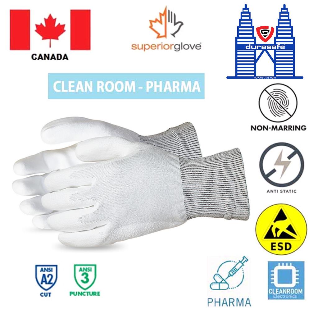 SUPERIOR S13TAPUBH TenActiv™ Cleanroom Cut-Resistant Palm Coated Glove White Size 5 – 10