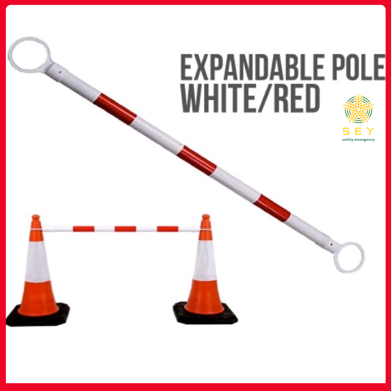 【SEY】Expandable Retractable Cone Bar Traffic Safety Cone Bar Barrier 2 Meter Extendable Traffic Cone Bar Red/White Safety Barricade Safety Divider Safety Cone