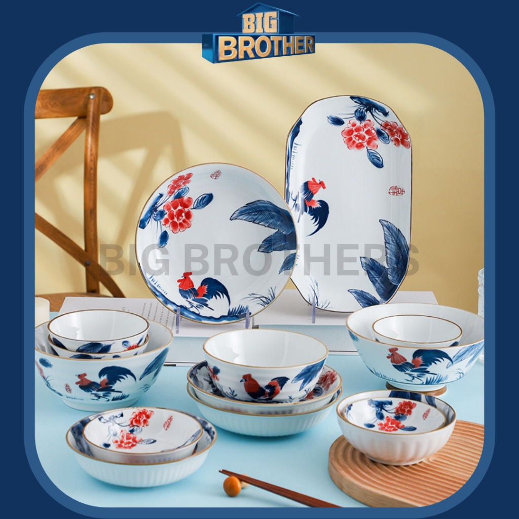 Chicken bowl Chinese Rooster bowl / Chicken Ceramic bowl/ Rooster Bowl Chinese Tea Cup Mangkuk Ayam 中式 陶瓷 复古 鸡公碗盘 鸡公汤匙