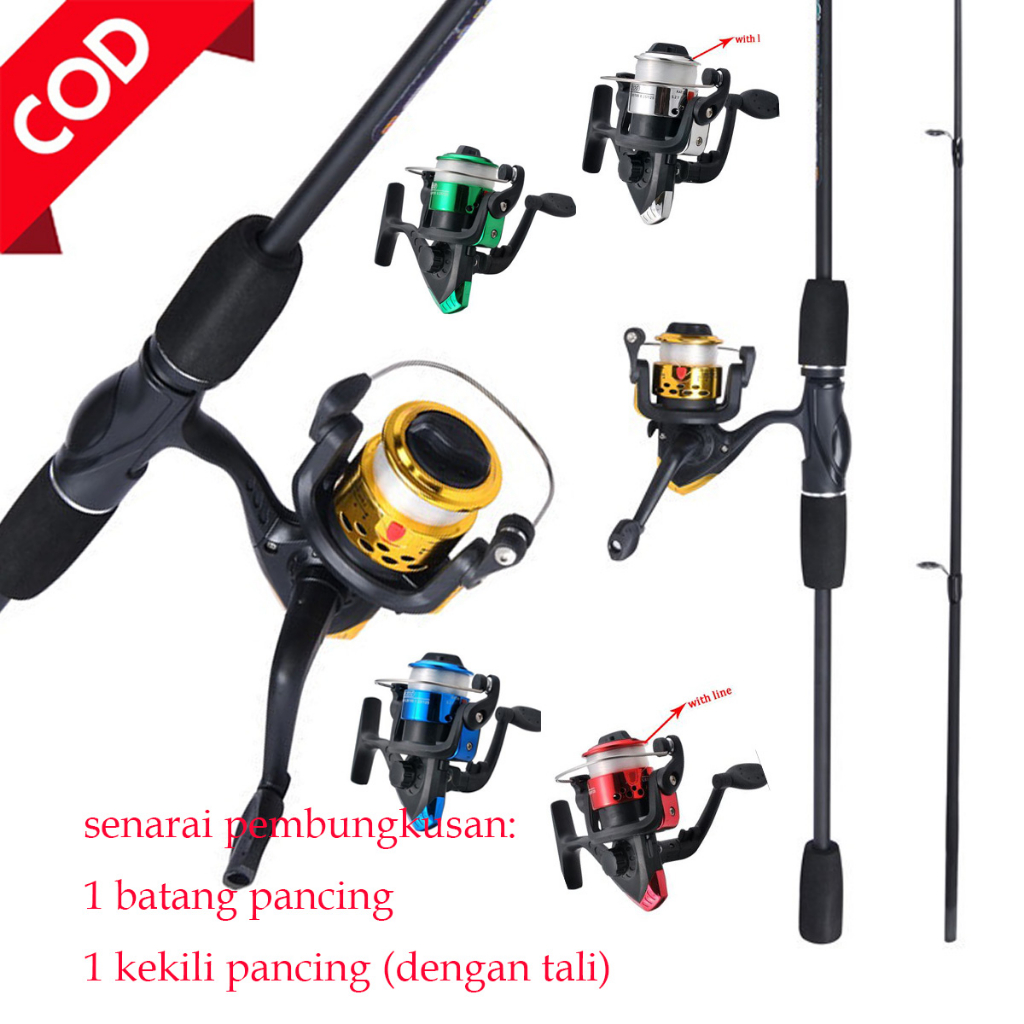 Joran Pancing Karbon 1.6m/1.8m/2.1m Joran Pancing Kuasa Ultra Ringan Joran Pusing Ultra Ringan Caster dan Kekili Kombo dengan Kekili Talian Reel Set