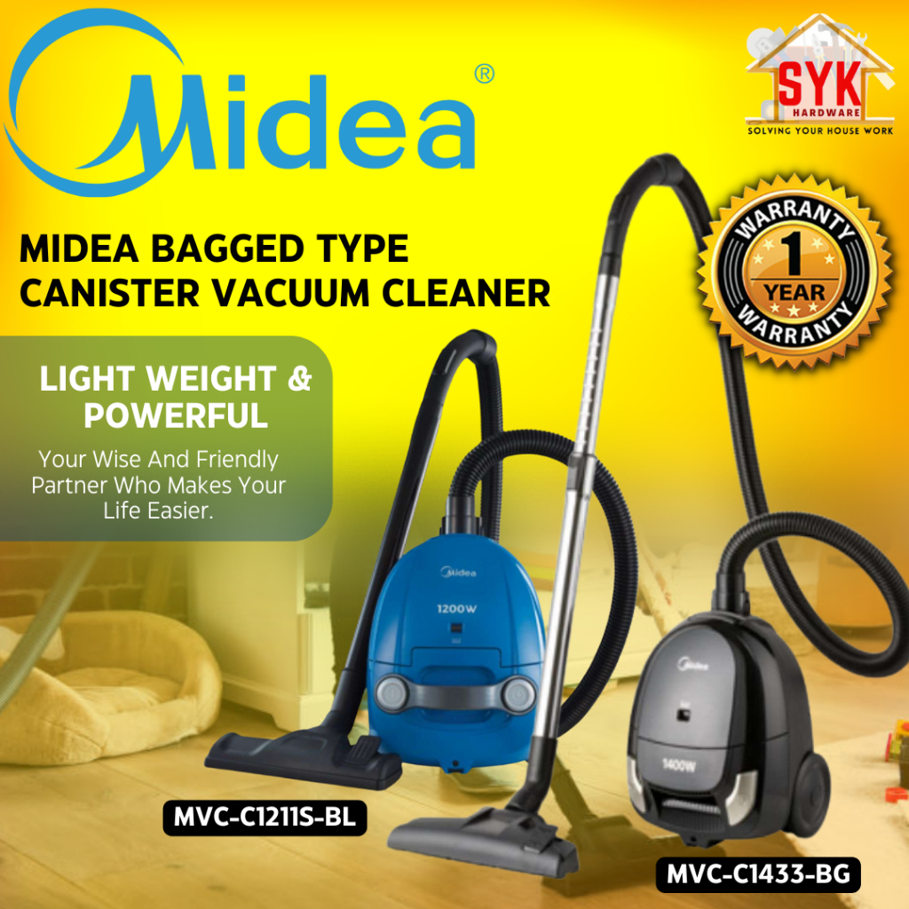 SYK MIDEA MVC-1211S 1200W MVC-C1433-BG 1400W Bagged Canister Vacuum Cleaner Home Appliances Mesin Penyedut Habuk