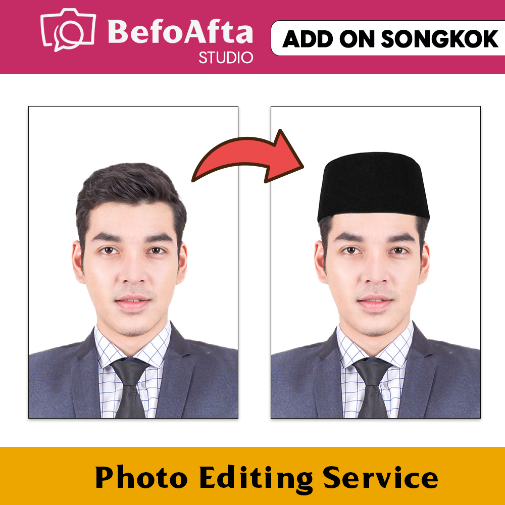 Edit Gambar Passport/ Visa/ Lesen/ Umrah/ Resume - Photo Editing Service - Add-On Songkok