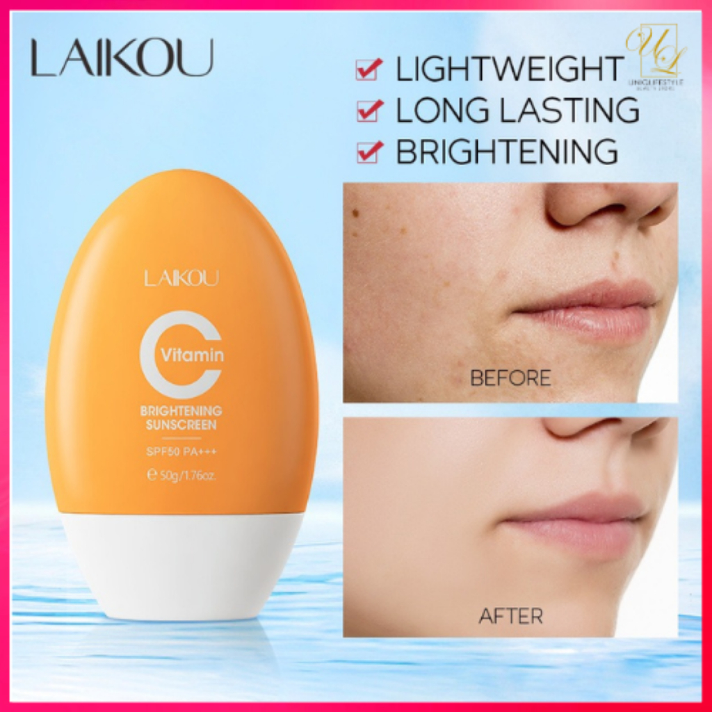 LAIKOU Vitamin C Brightening Refreshing Sunscreen Waterproof Sweatproof Sunblock SPF50 PA+++ Suncream (50g)