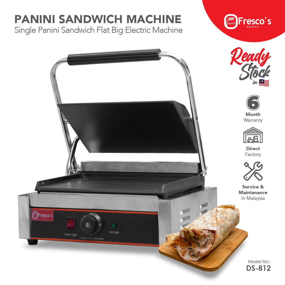 Commercial Grill Panini Sandwich Big Flat Single Electric Machine The Toast and Melt Sandwich Press