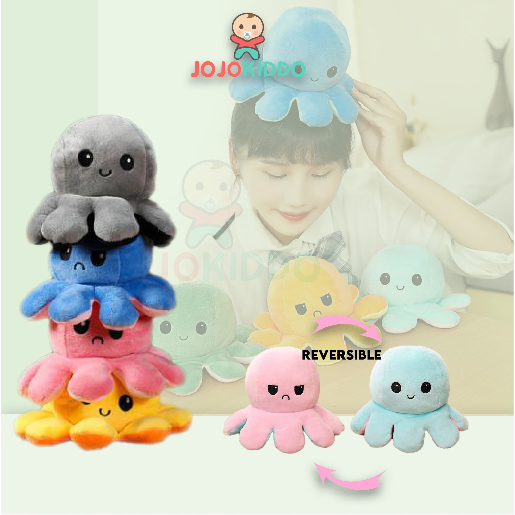 Octopus Viral 20/30/40 cm Happy Sad Reversible Flip Octopus Plush Doll Toy Emotion Face Expression Mainan Sotong Patung