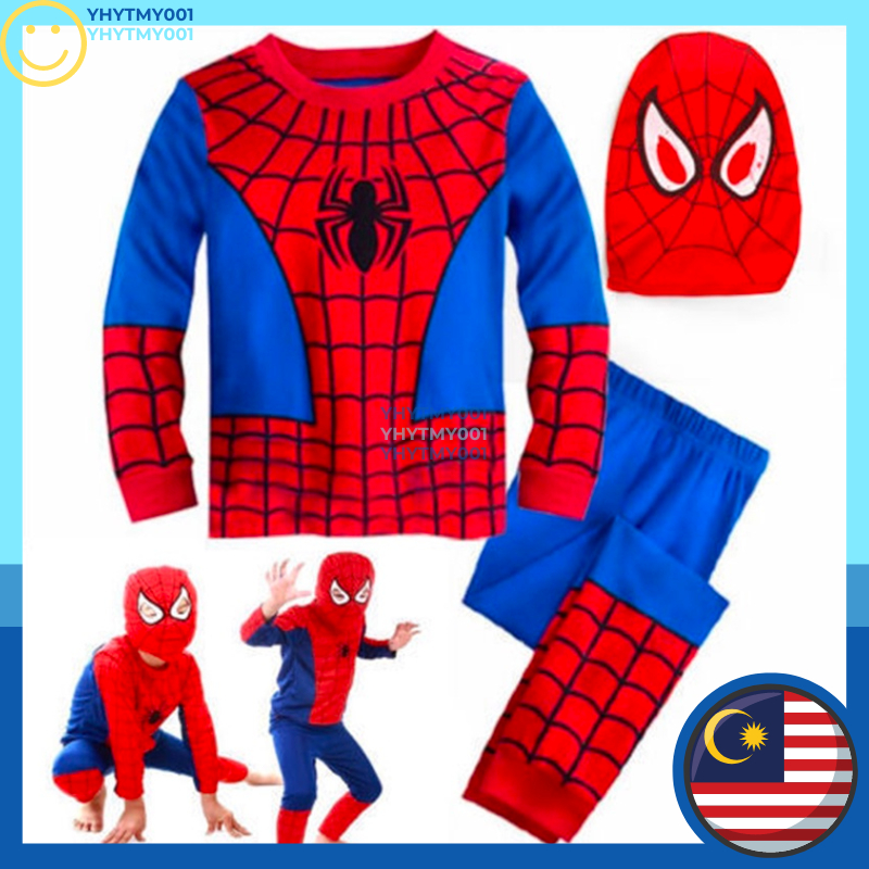 Spiderman Batman Superman Hero Kids Boys T-Shirt Hero Kostum Halloween Party Cosplay Costume Clothing Set Zentai Suit