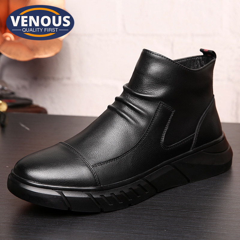 【Venous】2024 New Kasut Kulit Lelaki Black Leather Shoes for Men Sale Original Casual Men's Shoes Medium Top Fashion Boot
