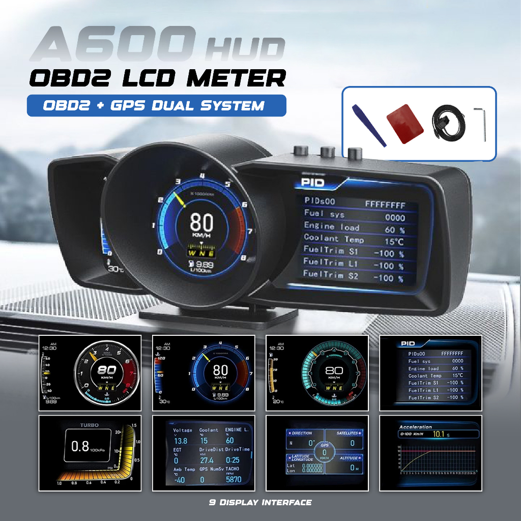 A600 OBD2 Meter Gauge Meter Car GPS Alarm Speed Head-Up LCD display Water temp RPM Turbo Boost HUD engine status