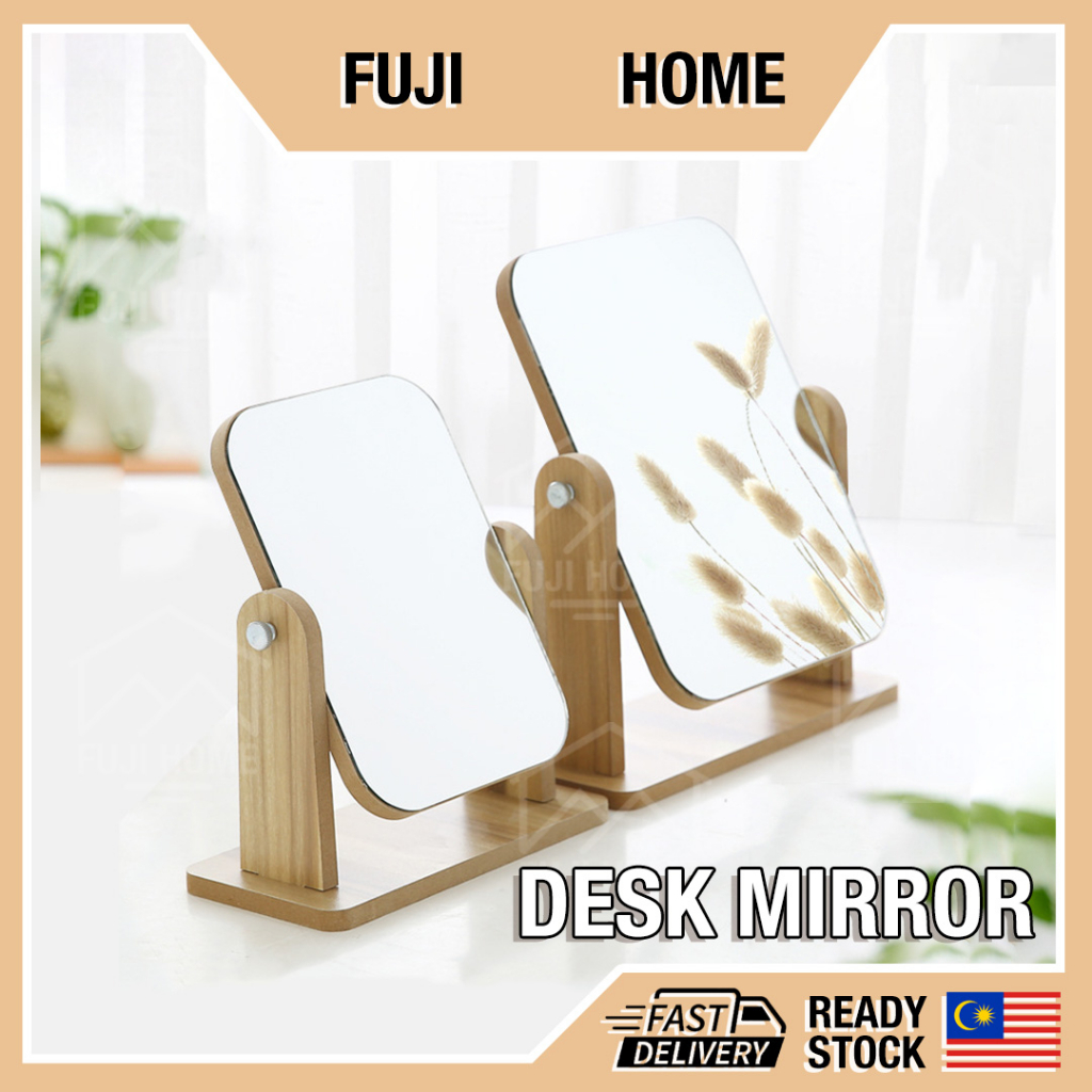 READY STOCKWooden Desk Mirror High-Definition Portable Foldable Dressing Make Up Mirror Minimalistic Turning Mirror