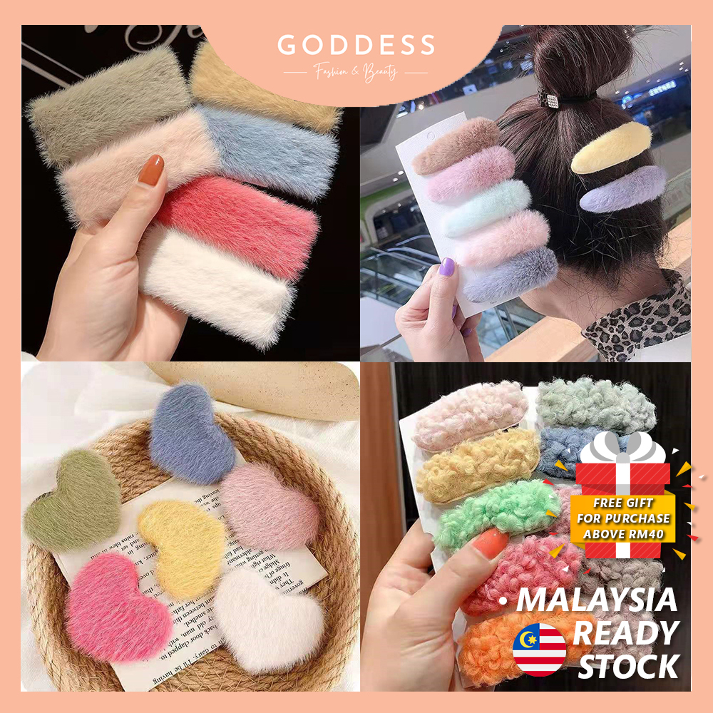 GODDESS Korean style plush hair pin Candy colour hair clip Monochrome hairpin