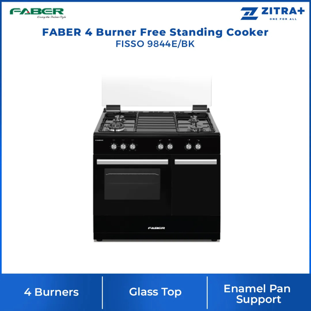 FABER 4 Burner Free Standing Cooker FISSO 9844E/BK | Oven Capacity: 60L | Full Electric Oven with 5 Function