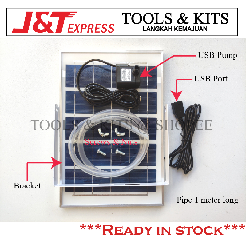 6V 6W Solar Panel and Submersible Water Pump with USB Cable Waterproof Fountain Hydroponic System [Hydroponik Sistem]