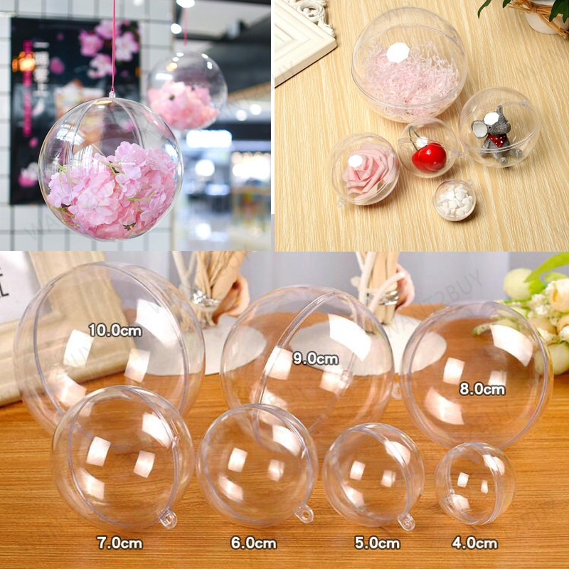 3-10cm Transparent Plastic Clear Acrylic Round Egg Ball Wedding Party Candy Birtyday Gift Storage Box Plastik Bola 透明球