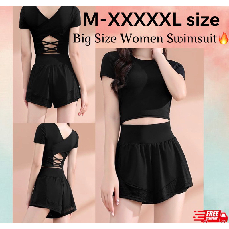 S-XXXXXXL Malaysia Good Quality Big Size Swimsuit Women lady Swimming Sport shirt pants Set 泳衣两件套2023新款大码胖保守泳装遮肚专业游泳游泳衣