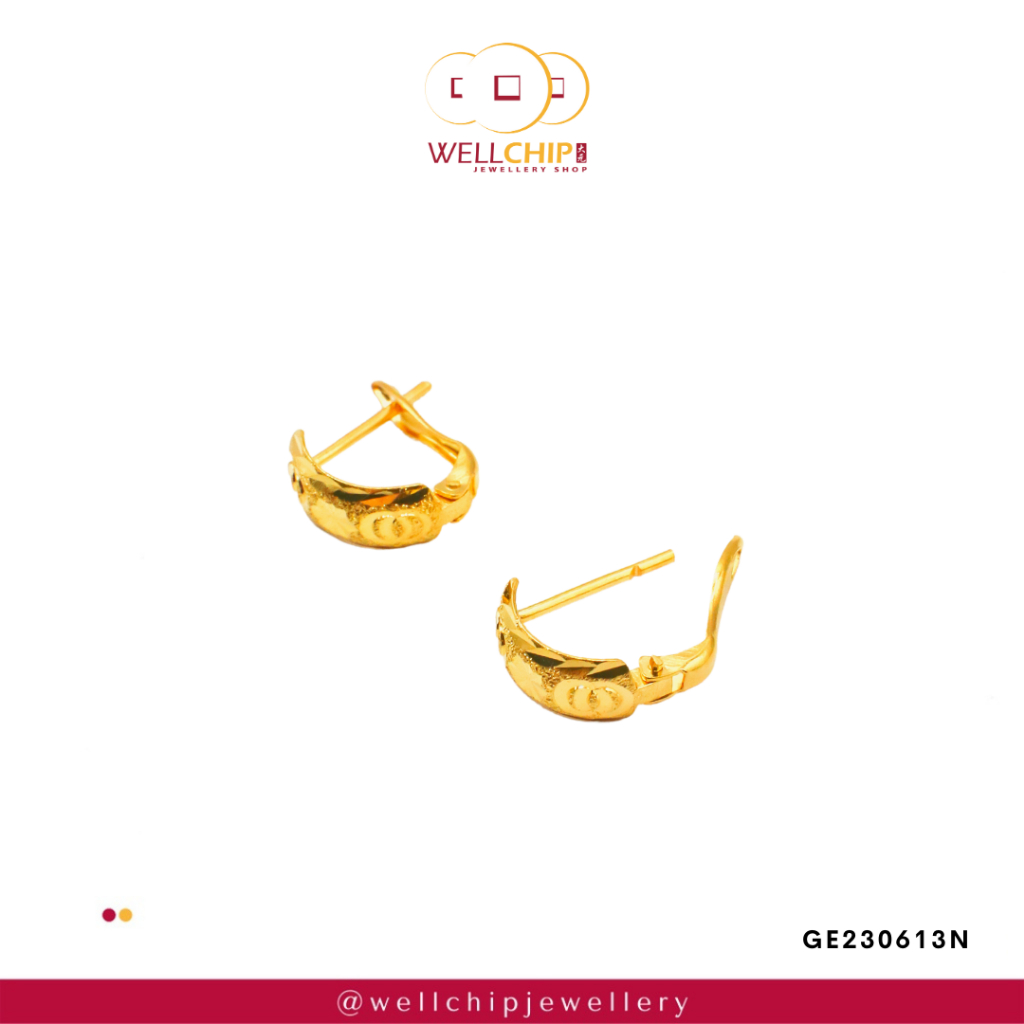 Subang Emas 916 OriginaI | Hoop 916 Gold Earrings | Emas 916 | Kedai Emas WELL CHIP