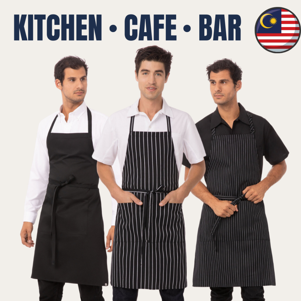 READY STOCK | PREMIUM FULL APRON THICK TC Twill Adjustable Strap Stripe Black Apron