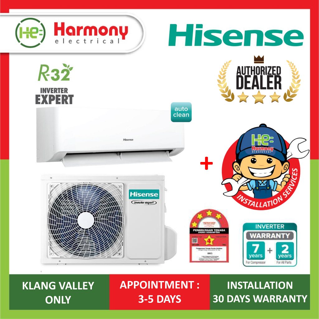 (FAST INSTALL KL) HISENSE 1.0hp/1.5hp/2.0hp /2.5hp Inverter Air Cond AI10KAGS1 / AI13KAGS /AI20KAGS / AI25KAGS INVERTER