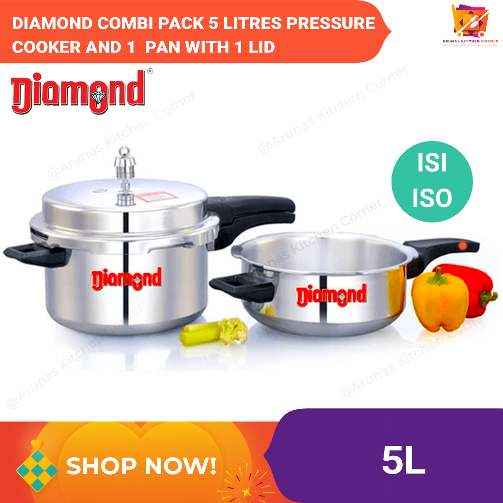 Diamond Combi Pack 5 Litres Pressure Cooker and 1 Pan with 1 Lid - PC0006