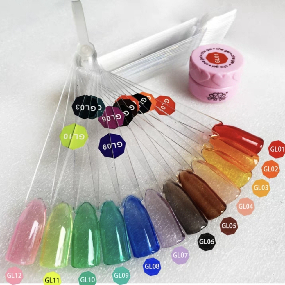 Che Gel Transparent Color 3g (12 Pcs Whole Set )Pot Gel 美甲Che Gel 可卸光疗透明色胶套装12色 3g.