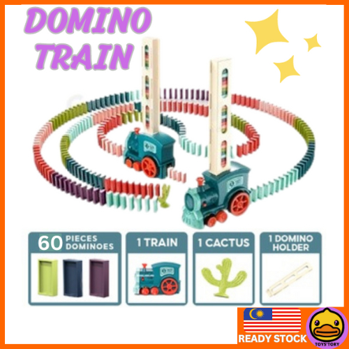 60pcs Domino Train Automatically Moving Block Kids Toy Early Learning Educational Toys Mainan Kereta Api Menyusun Blok
