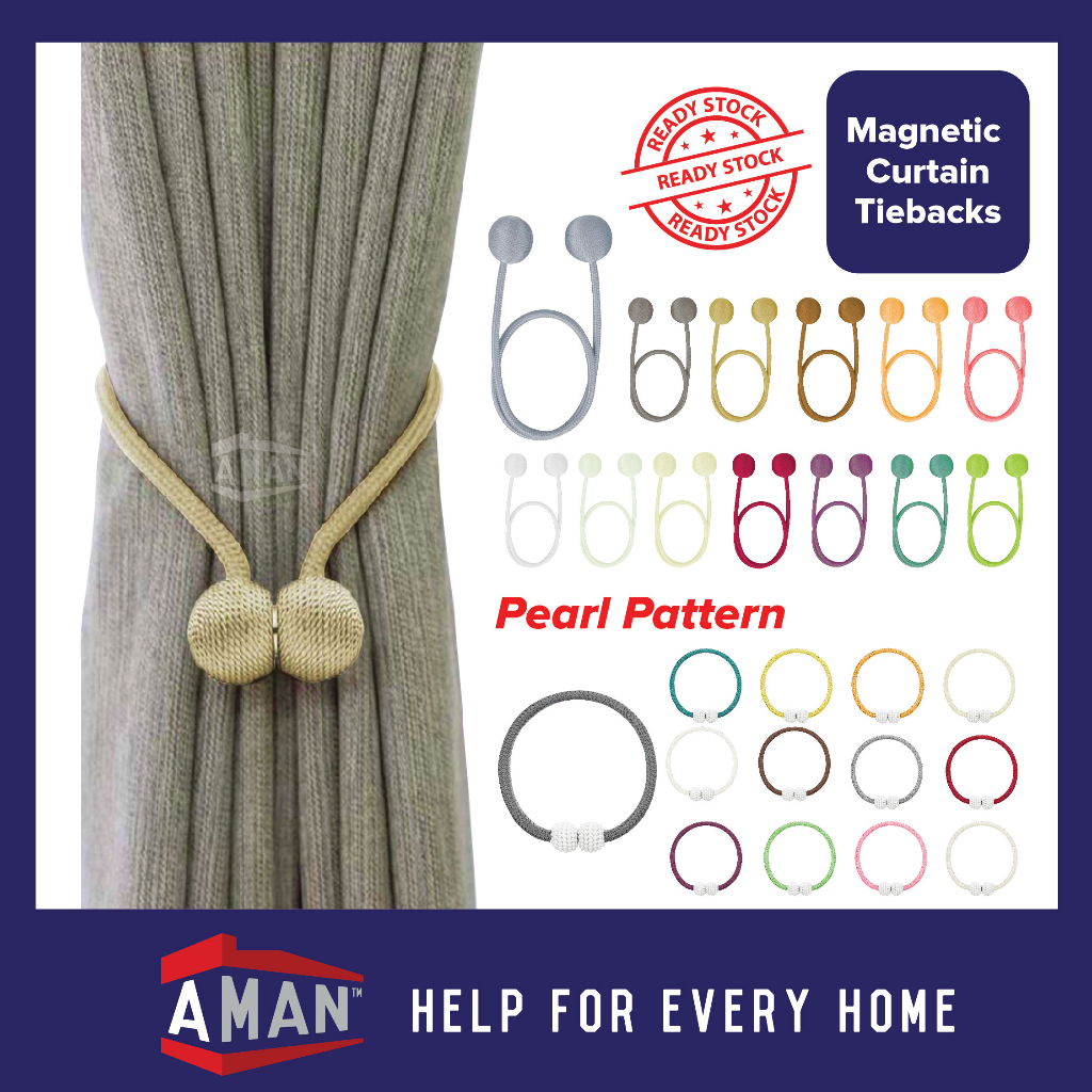 Magnetic Curtain Tiebacks Pearl Ball Design Tieback Rope Holdback Buckle Tie Back Magnet Pengikat Tali Langsir 窗帘绑带