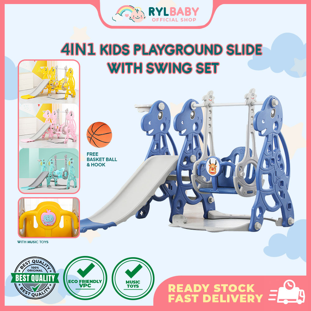 4 In 1 Kids Slide Playground Set(GIRAFFE / DINO) Indoor Gelongsor Baby Toys Slide Play Set Outdoor Playground slide toys