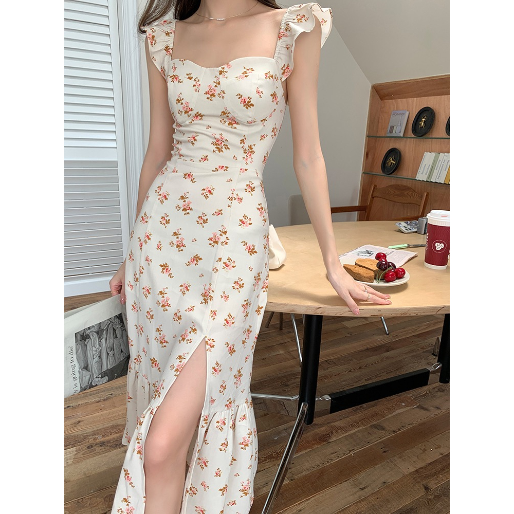 korean style plus size mint green floral dress