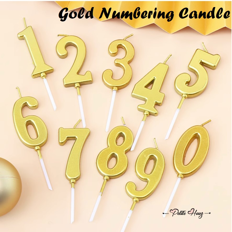 [Petite Houz] Gold Number Candle Birthday Party Wedding Anniversary Celebration Cake Deco Candle Nombor Lilin Gold生日数字蜡烛