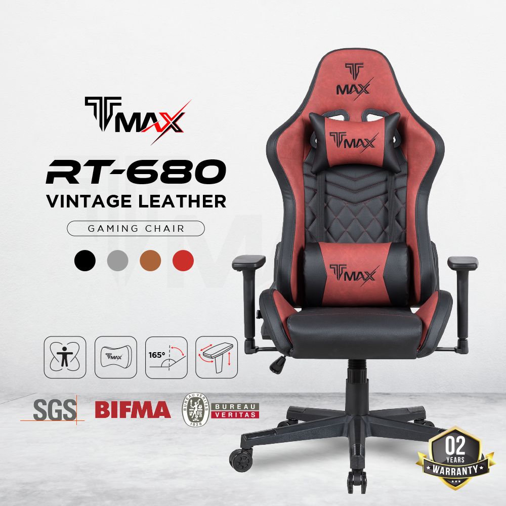 TMAX RT-680 Gaming Chair with 3D Armrest Vintage Leather Ergonomic Design Adjustable Backrest