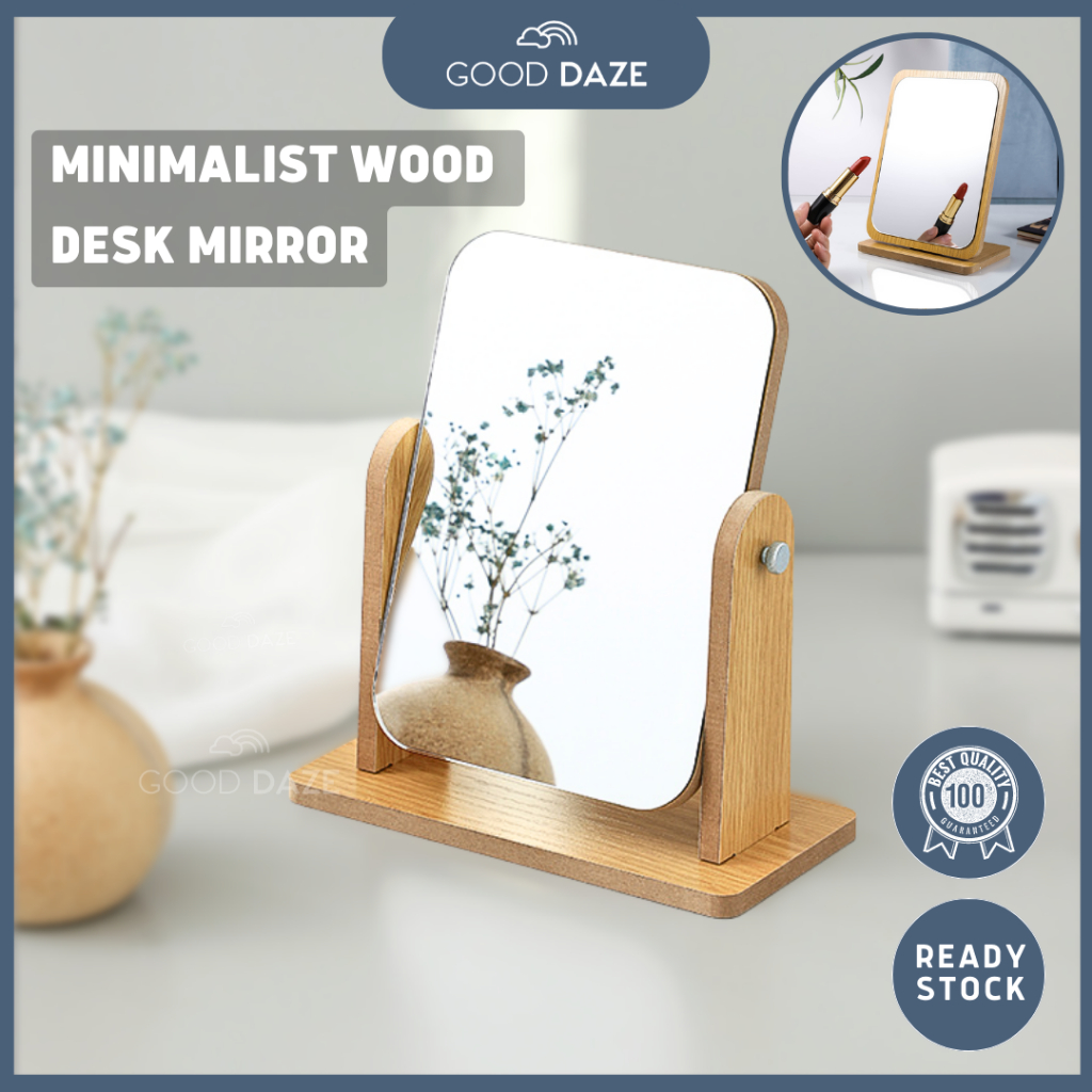 Minimalist Wooden Desk Mirror 360 Degree Swivel Single-Sided Makeup Table Mirror, Portable Foldable Mirror 简约木质桌面化妆镜可旋转