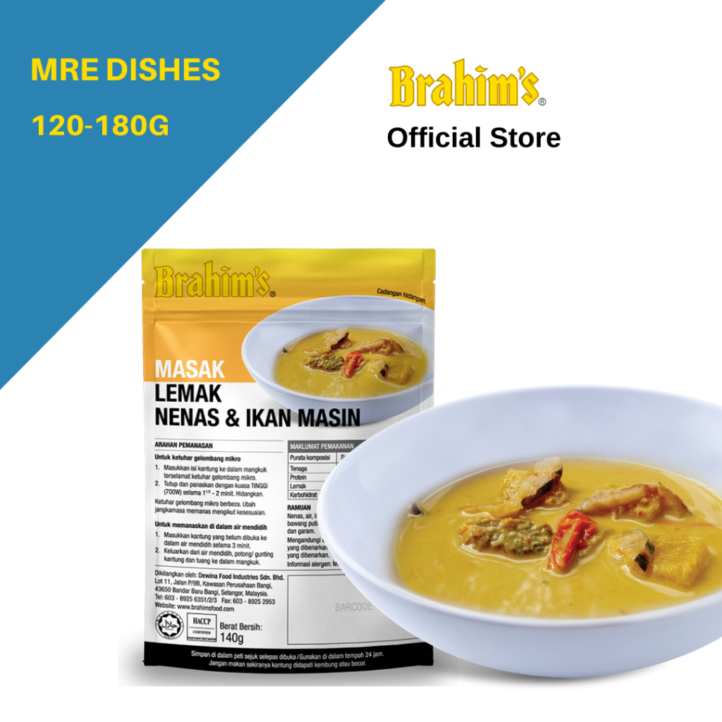 Brahim's Masak Lemak Nenas Ikan Masin (140g) Outdoor Meals Ready To Eat Dishes