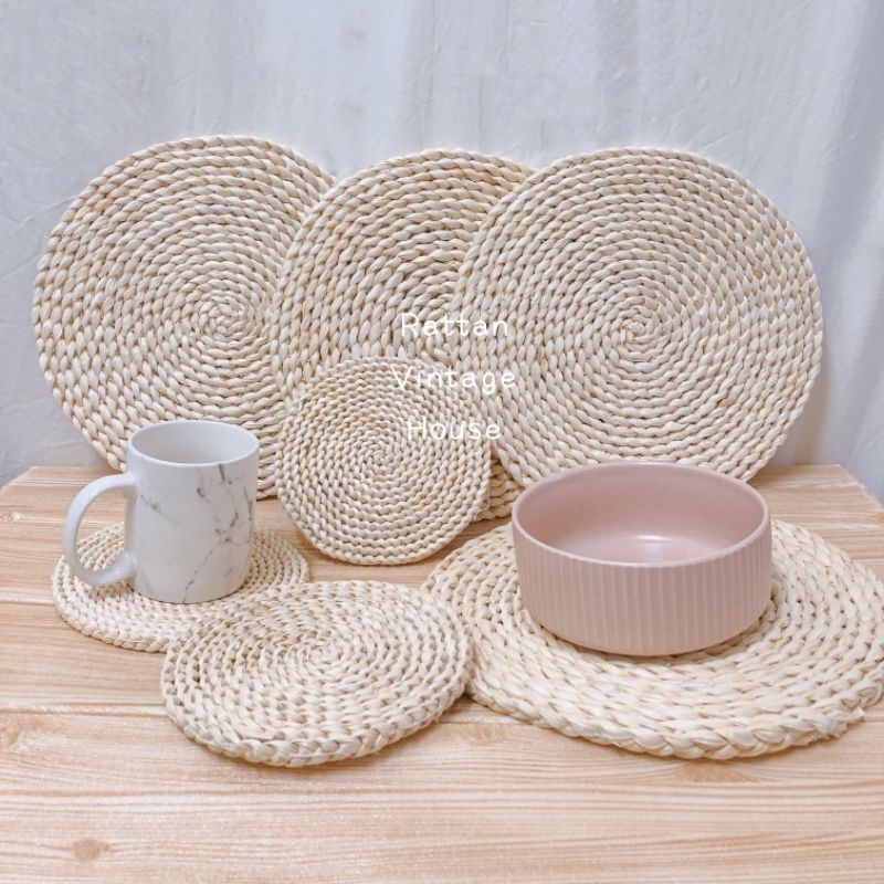 (Rattanvintage)  Corn Husk Straw Placemat | Straw Coaster Placemat | Decoration Mat | Heat Insulation Cup Mat