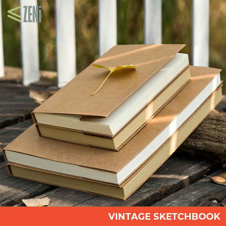 ZENi Vintage Sketchbook 248 Pages | Kraft Paper Cover Notebook For Writing and Idea Sketching Sketch book