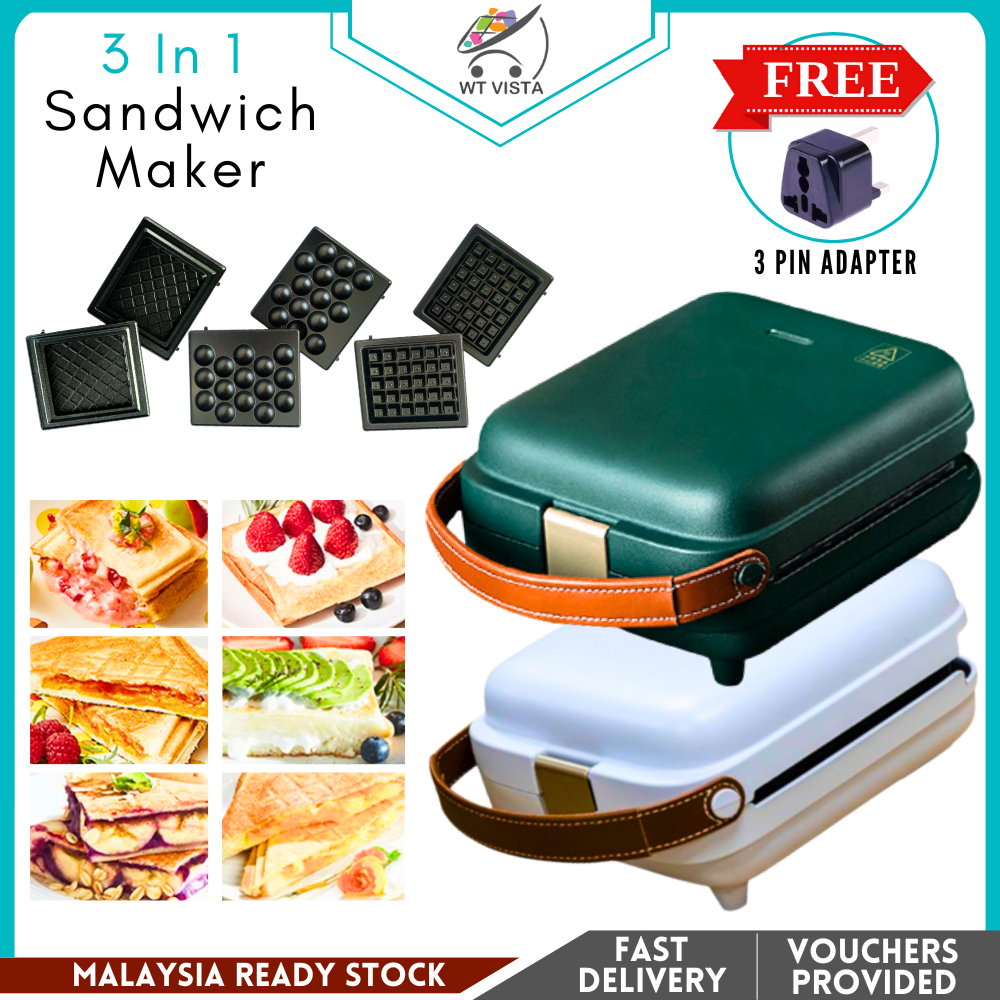 Sandwich Maker 3 In 1 Replaceable Detachable Wafer Waffle Maker Pancakes Cooker Pembuat Wafer Toaster Breakfast Sarapan