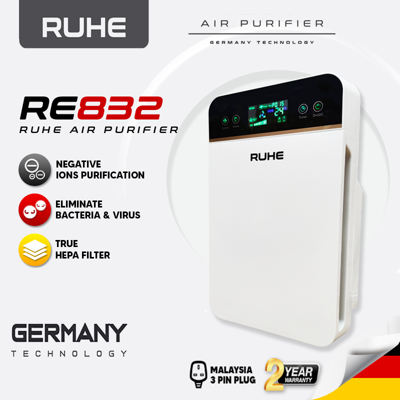 RUHE RE832 Hepa Anion Air Purifier Home Room Filter Remote Control Household Appliances Penapis Pembersih Udara 空氣淨化器殺菌