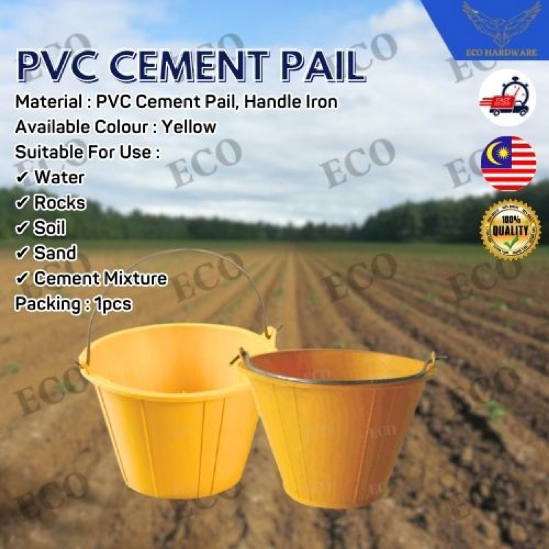 Heavy Duty PVC Yellow Cement Pail Steel Handle Cement Bucket Pail Baldi Simen Tong Kuning 灰桶