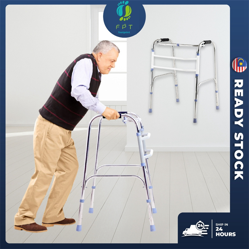 【FPT】Light Weight Stainless Steel Foldable Walking Frame Tongkat Bantu Jalan Cane Adjustable Height Reciprocal Crutch Stick Adjustable Walking Frame Medical Crutch