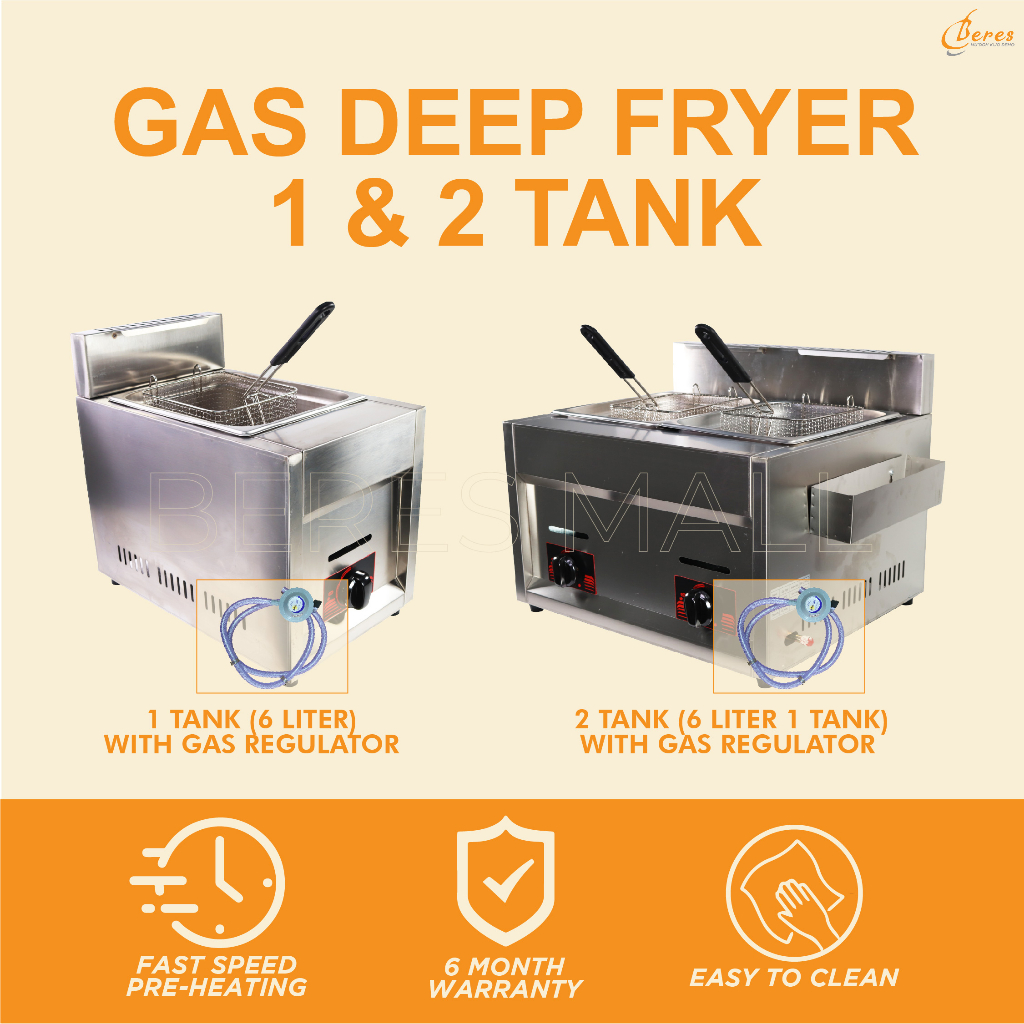 Gas Deep Fryer Air Fryer Dapur Goreng Ayam Gunting Kentang Goreng Frying Stove Machine for Restaurant Pasar Malam Kiosk