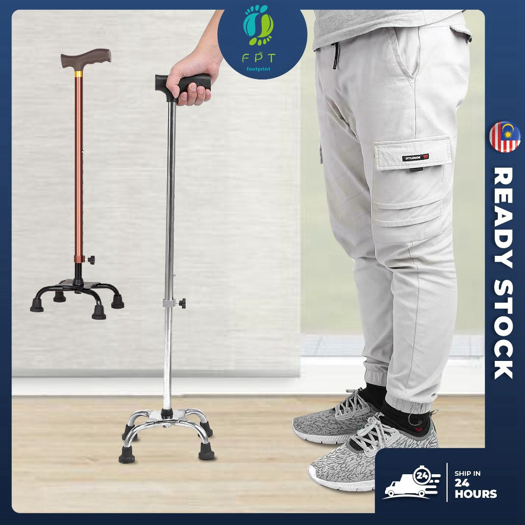 【COD】Stainless Steel Height Adjustable Light Weight Quad Cane Tongkat 4 Kaki Stick Kaki Quadcane Crutch Walking Stick Four walking for the elderly, folding walking sticks