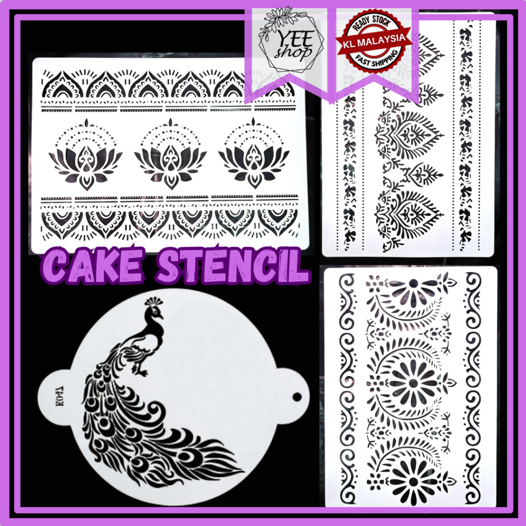 | Cake Stencil | Large Peacock Saree Indian Diwali Deepavali Theme Cake Top Border Decoration Stencil 孔雀图印度主题喷花模烘焙蛋糕镂空模板