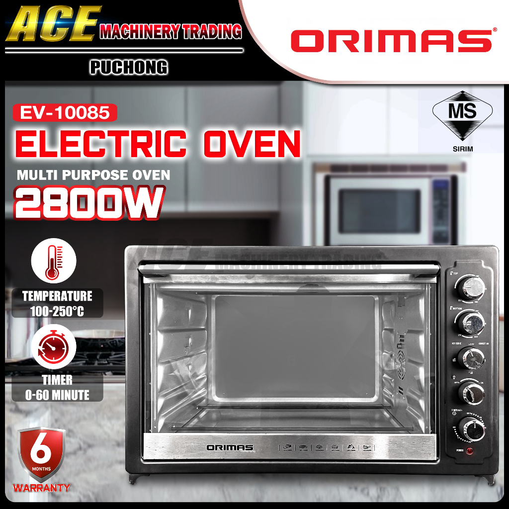 [ ORIMAS ] Electric Oven 100L 2800W Timer Function Multi Purpose Electric Oven Cake Oven Chicken Oven 100-250℃ EV10085