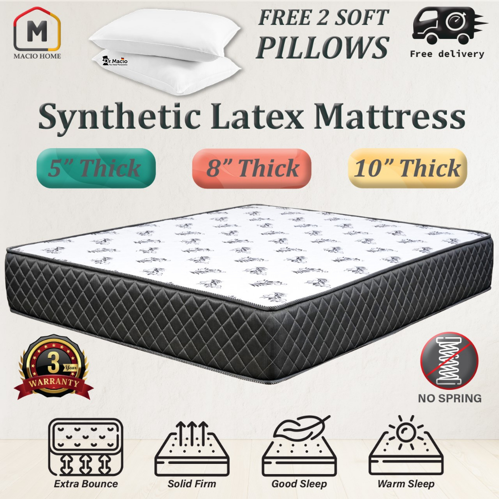 (Free Shipping) Dr. Macio 8" 10" & 5" Synthetic Latex Single /S.Single /Queen /King Size Mattress Tilam (Free Pillow)
