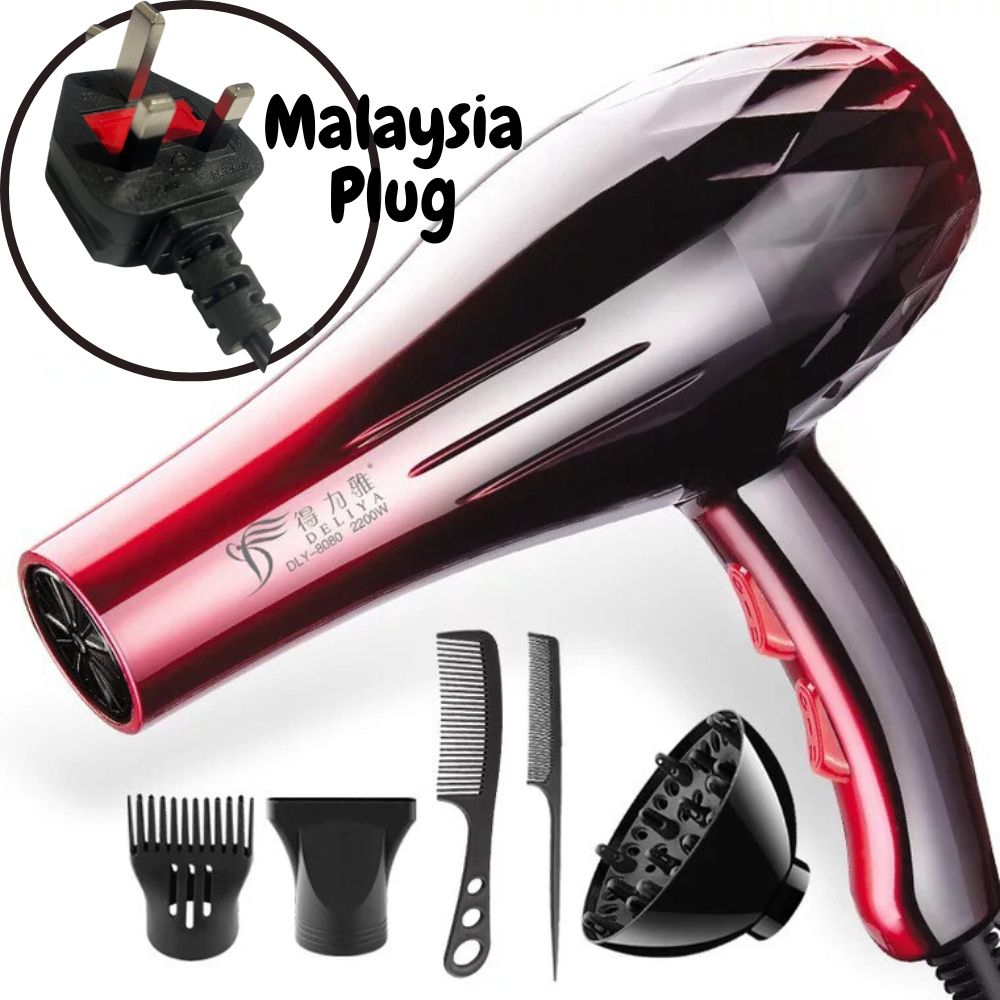 (3 pin Plug) Deliya 8080 Professional 5 in 1High Powerful Strong Wind Ionic Travel Hair Dryer