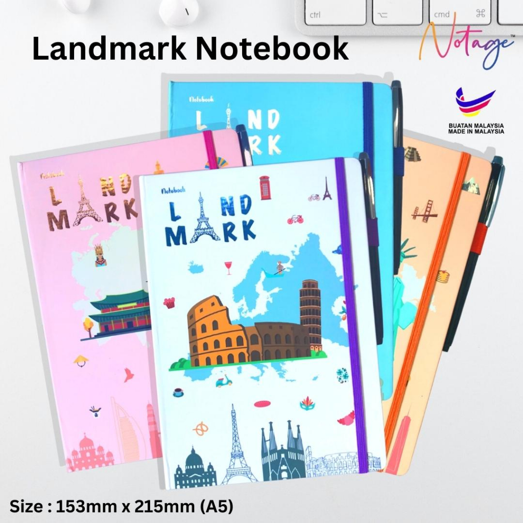 A5 Notebook Notage Hard Cover Plain Diary Planner Landmark Travel Notebook Student journal with Pen Holder