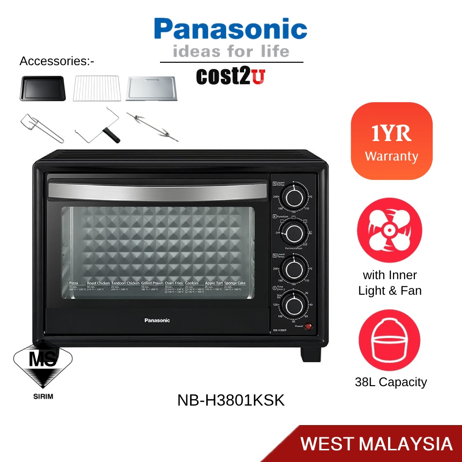 Panasonic 38L Compact Electric Oven with Double Heater Grill & Convection | NB-H3801KSK NB-H3801 (Ketuhar Elektrik,烤箱)