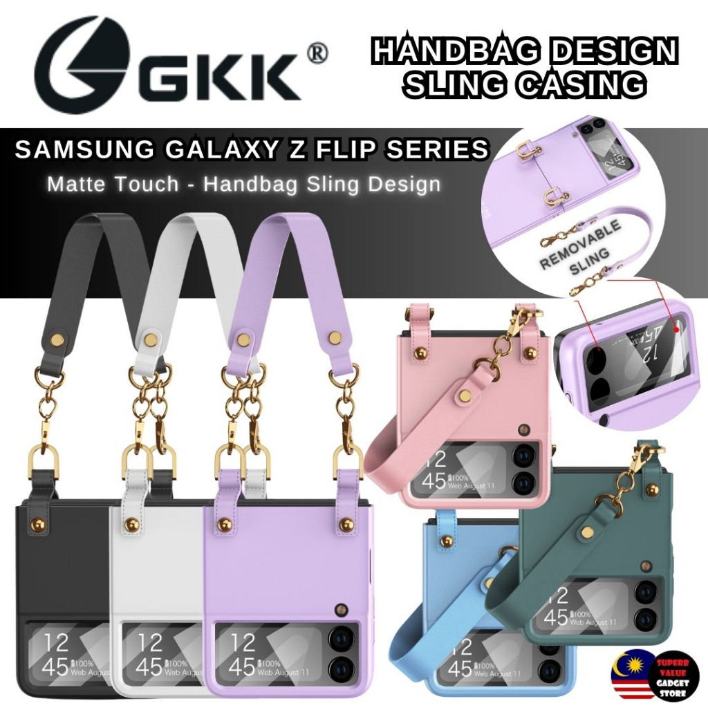 GKK Sling Thin Lanyard Handbag Phone Case for Samsung Galaxy Z Flip 4 3 5G Matte Slim Screen Shockproof Cover Casing