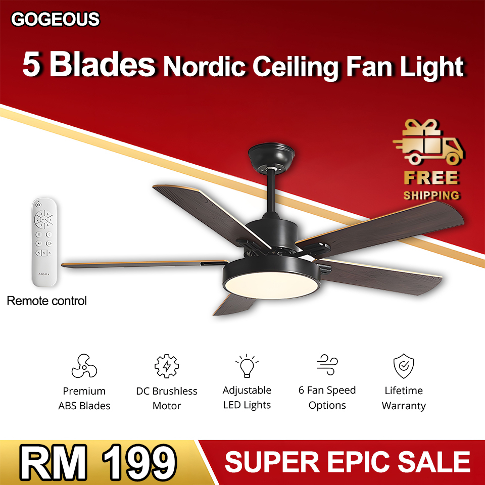 GOGEOUS Wood Fan With Light Ceiling 52/48/42 Inch Strong Winds DC Motor ...