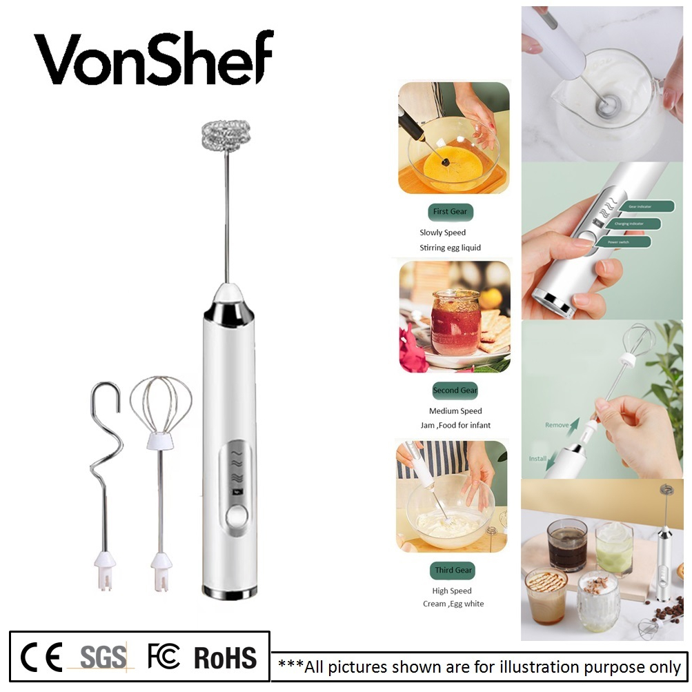 VONSHEF USB Automatic Electric Milk Foamer Home Kitchen Coffee Milk Foam Maker Mixer Frother Whisk