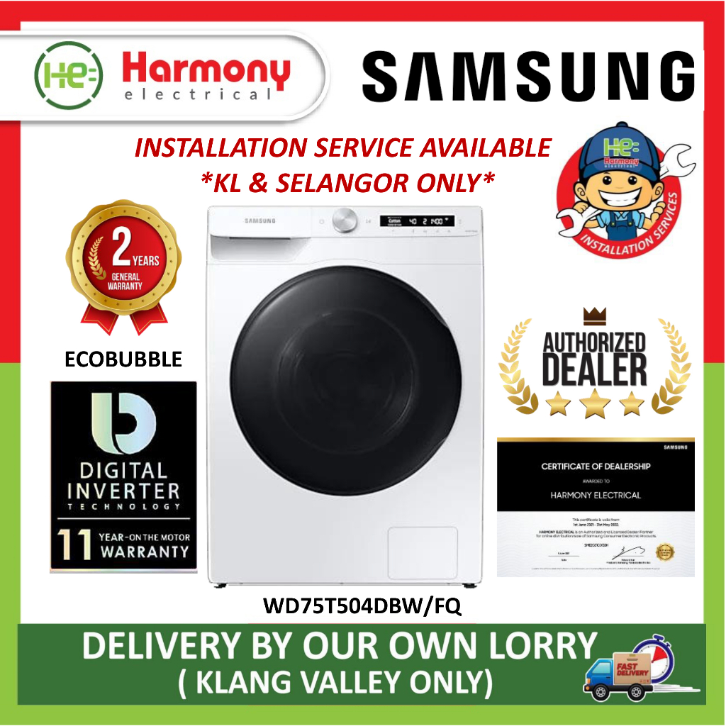 OFFER (FREE DELIVERY + INSTALL KL) SAMSUNG Inverter Washer Dryer WD75T504DBW/FQ (7.5kg/5kg) Mesin Basuh 洗衣机