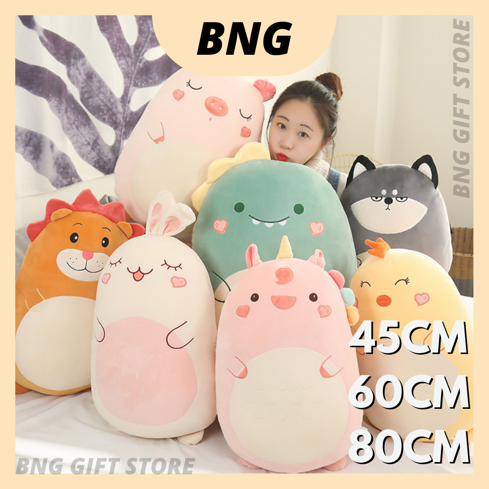 BNG Cute Dinosaur plushie pillow unicorn plush toy Husky doll mainan budak perempuan 动物抱枕公仔卡通抱枕睡觉靠背垫靠枕